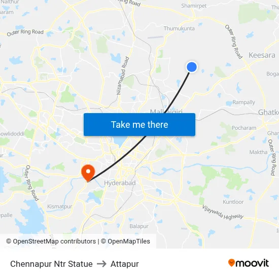 Chennapur Ntr Statue to Attapur map