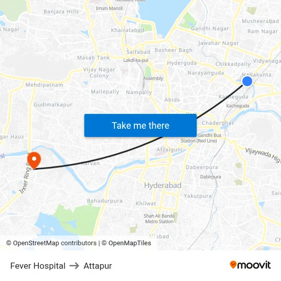 Fever Hospital to Attapur map