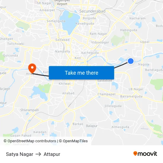 Satya Nagar to Attapur map