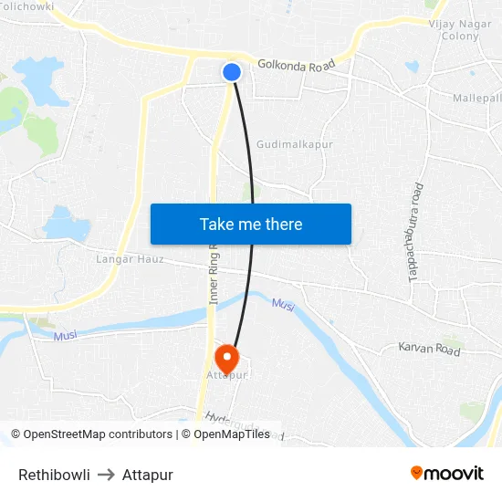Rethibowli to Attapur map