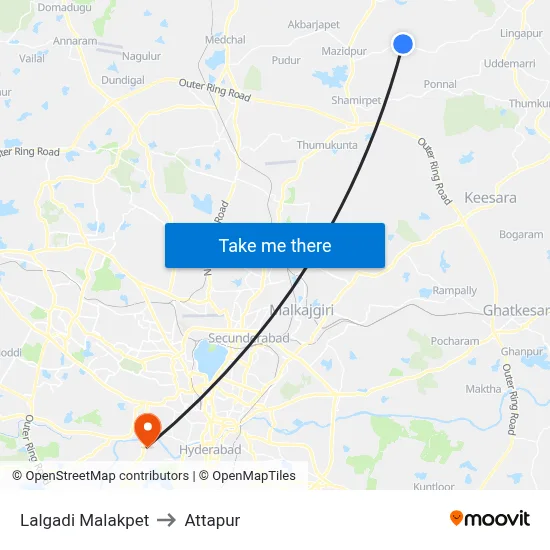 Lalgadi Malakpet to Attapur map