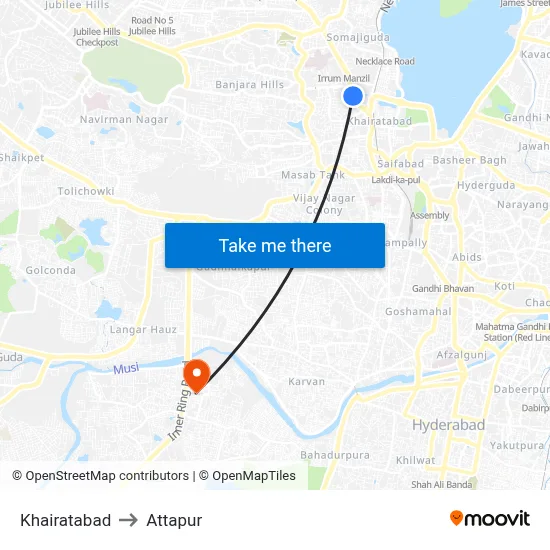 Khairatabad to Attapur map