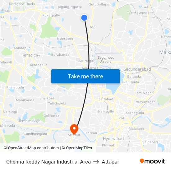 Chenna Reddy Nagar Industrial Area to Attapur map