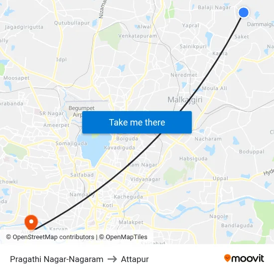 Pragathi Nagar-Nagaram to Attapur map