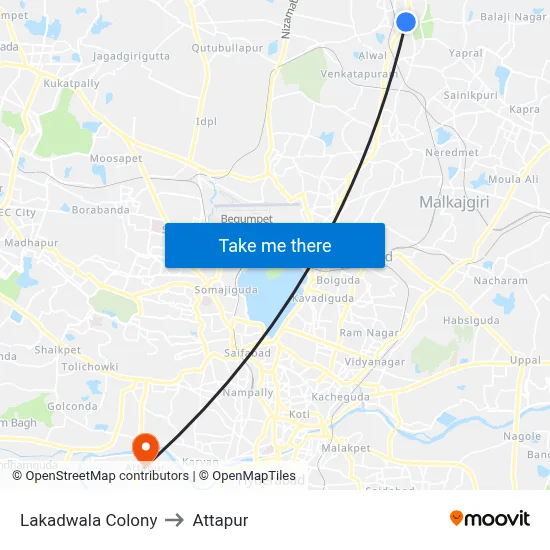 Lakadwala Colony to Attapur map
