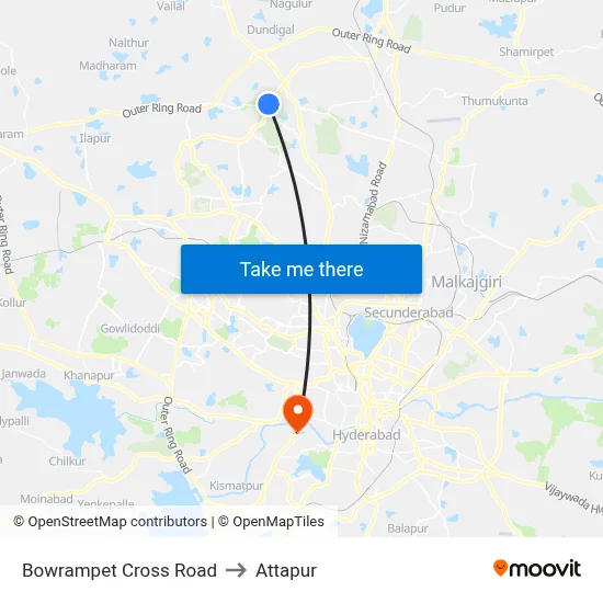 Bowrampet Cross Road to Attapur map