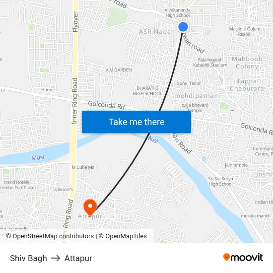 Shiv Bagh to Attapur map