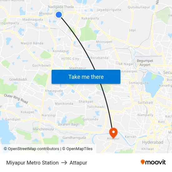 Miyapur Metro Station to Attapur map
