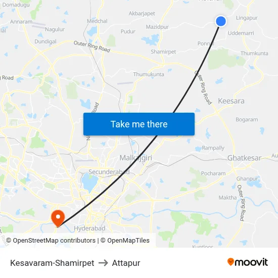 Kesavaram-Shamirpet to Attapur map