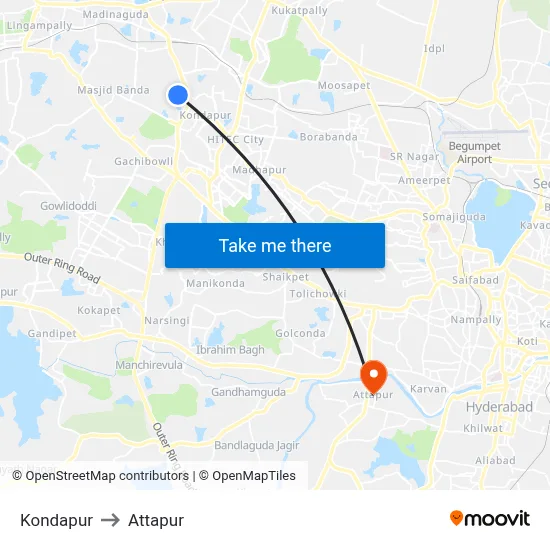 Kondapur to Attapur map