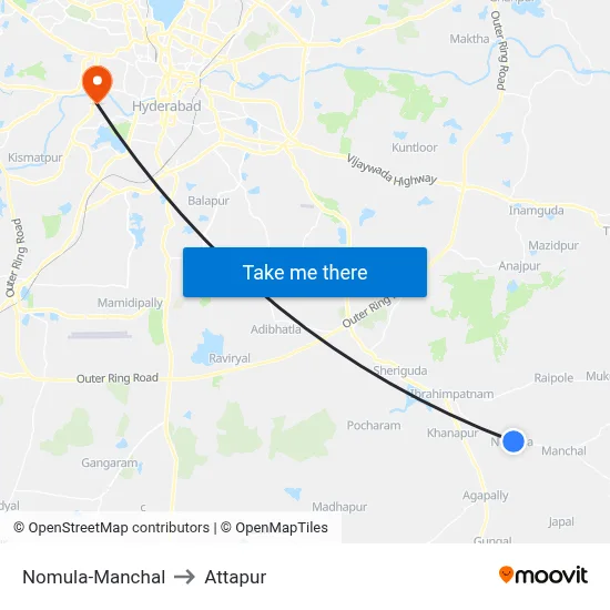 Nomula-Manchal to Attapur map