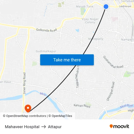 Mahaveer Hospital to Attapur map