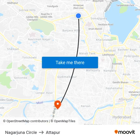 Nagarjuna Circle to Attapur map