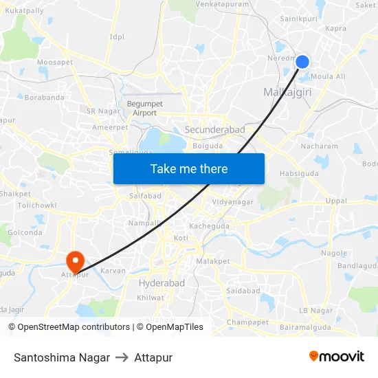Santoshima Nagar to Attapur map