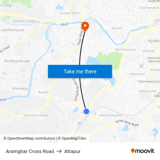 Aramghar Cross Road to Attapur map