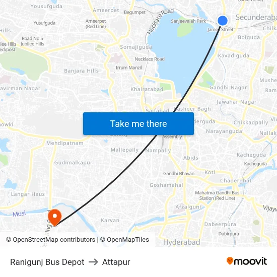 Ranigunj Bus Depot to Attapur map