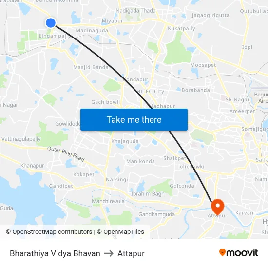 Bharathiya Vidya Bhavan to Attapur map