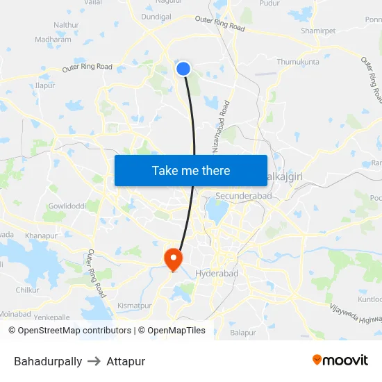 Bahadurpally to Attapur map