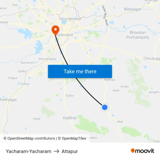 Yacharam-Yacharam to Attapur map