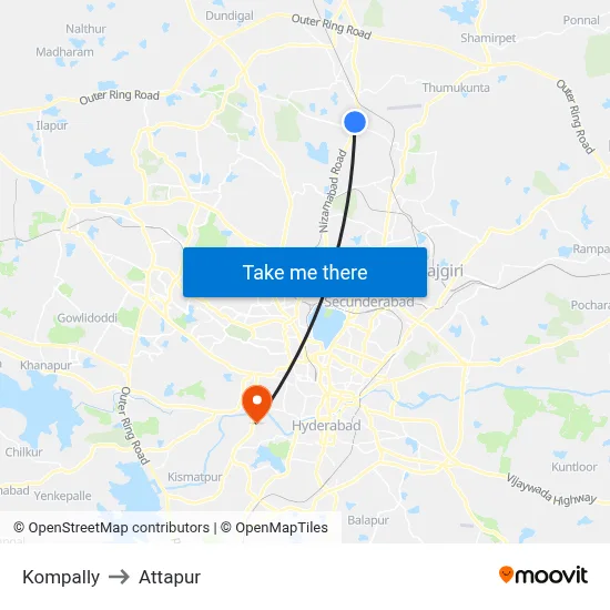 Kompally to Attapur map