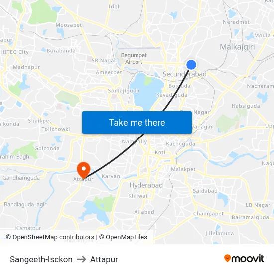 Sangeeth-Isckon to Attapur map