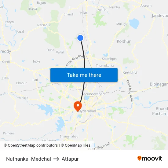 Nuthankal-Medchal to Attapur map