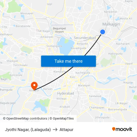 Jyothi Nagar, (Lalaguda) to Attapur map