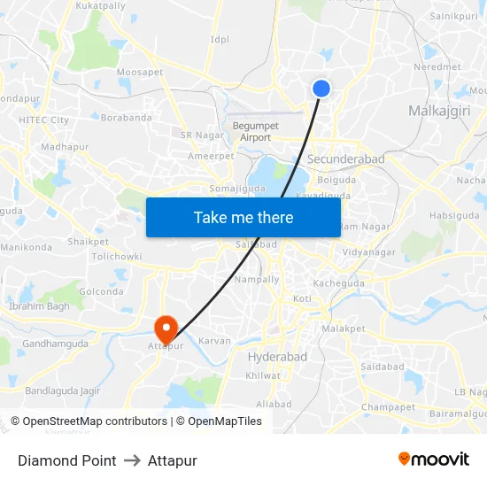 Diamond Point to Attapur map