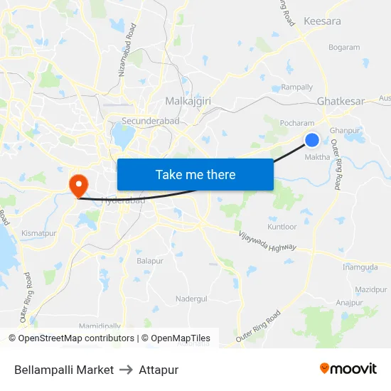 Bellampalli Market to Attapur map