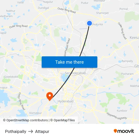 Pothaipally to Attapur map