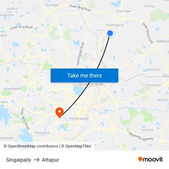 Singaipally to Attapur map