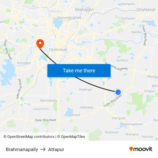 Brahmanapally to Attapur map