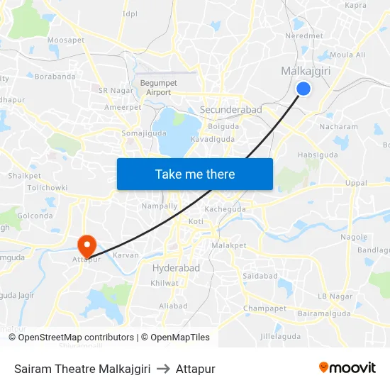 Sairam Theatre Malkajgiri to Attapur map