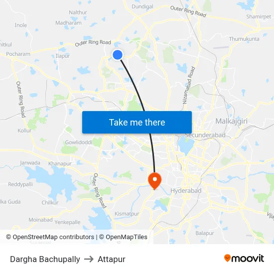 Dargha Bachupally to Attapur map