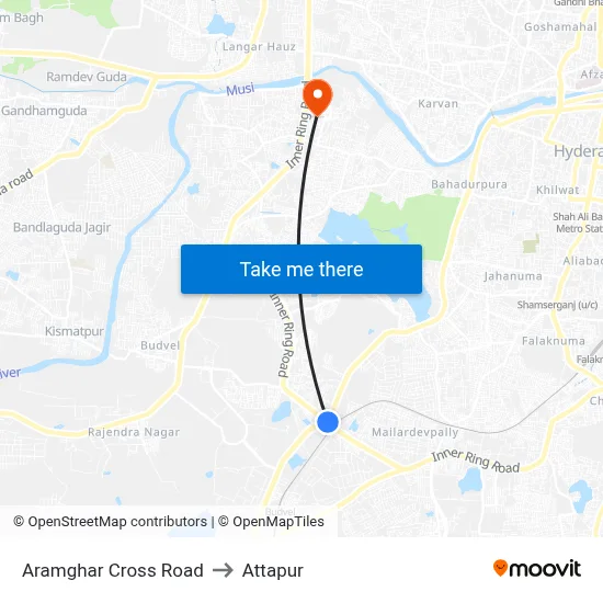 Aramghar Cross Road to Attapur map