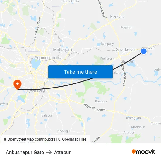 Ankushapur Gate to Attapur map