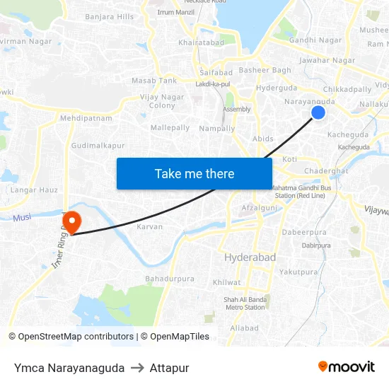 Ymca Narayanaguda to Attapur map