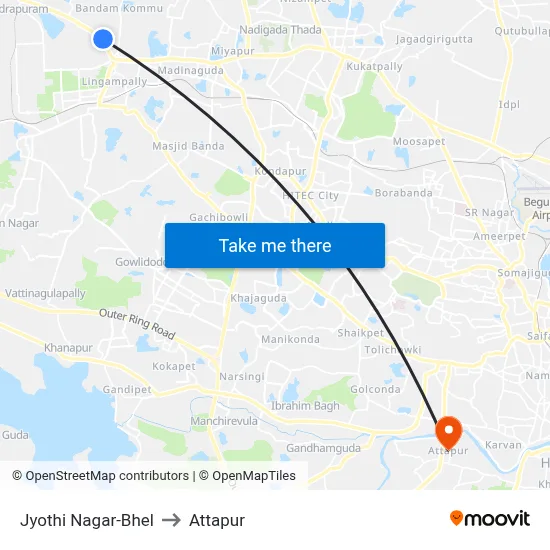 Jyothi Nagar-Bhel to Attapur map