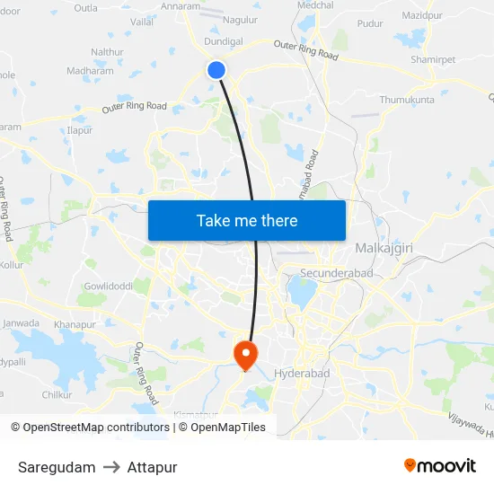 Saregudam to Attapur map