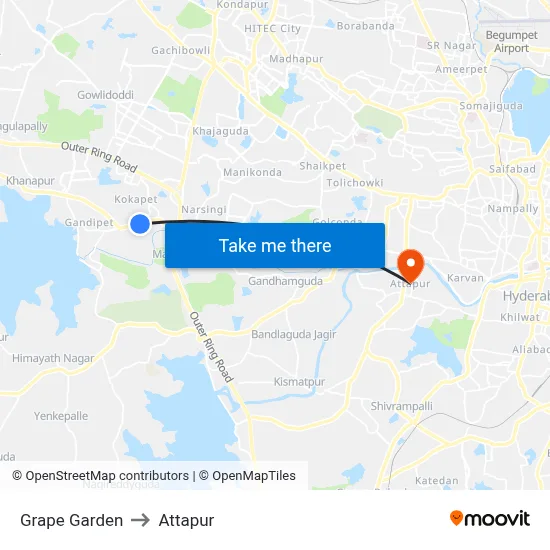 Grape Garden to Attapur map