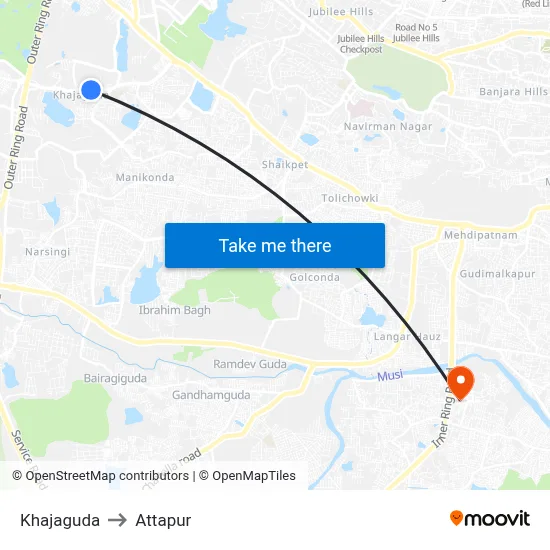 Khajaguda to Attapur map