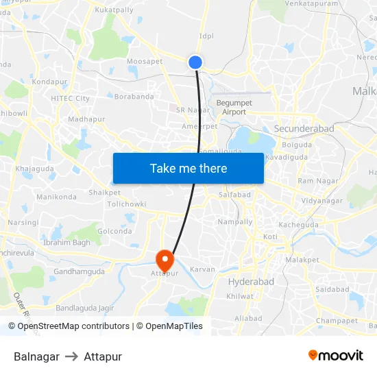 Balnagar to Attapur map