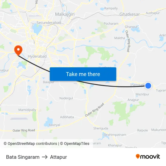 Bata Singaram to Attapur map