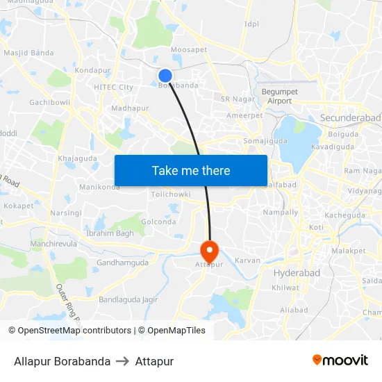 Allapur Borabanda to Attapur map