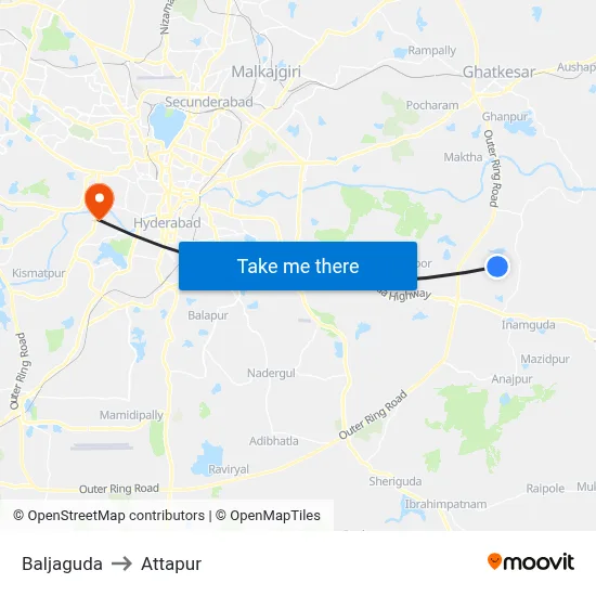 Baljaguda to Attapur map