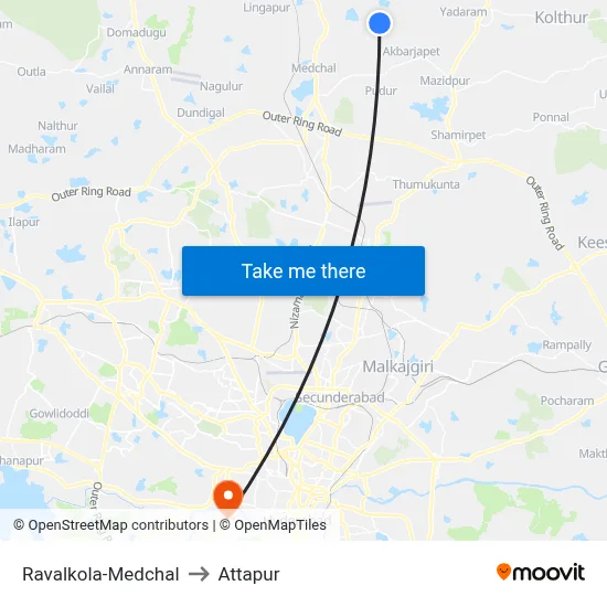 Ravalkola-Medchal to Attapur map