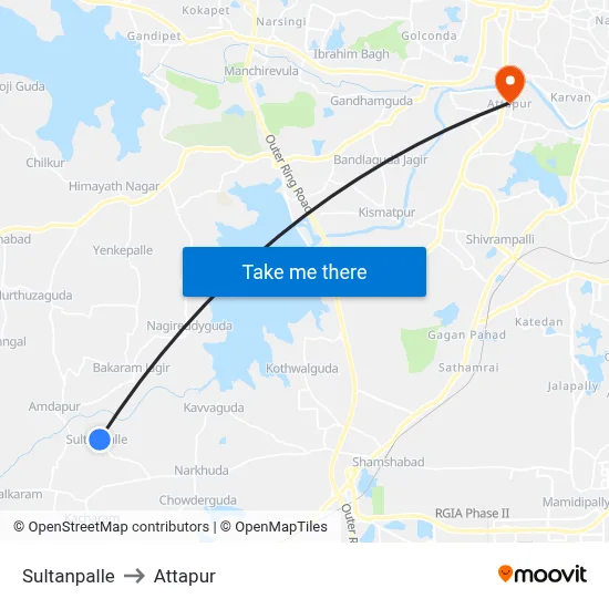 Sultanpalle to Attapur map