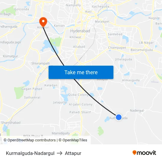 Kurmalguda-Nadargul to Attapur map