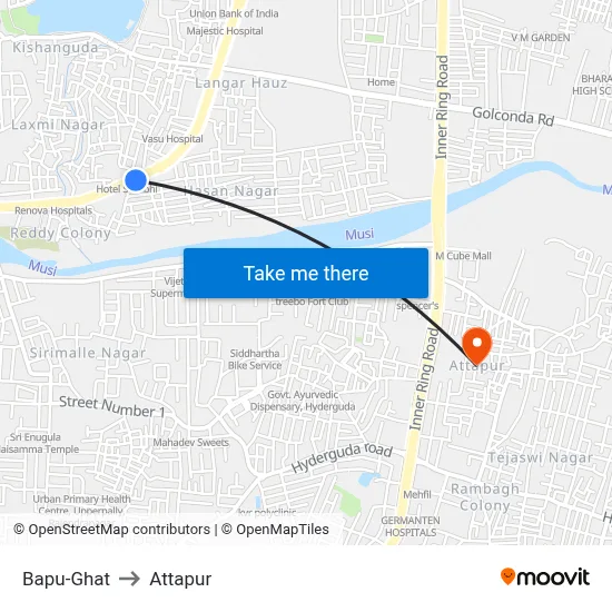 Bapu-Ghat to Attapur map