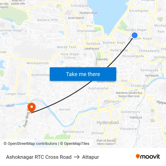 Ashoknagar RTC Cross Road to Attapur map